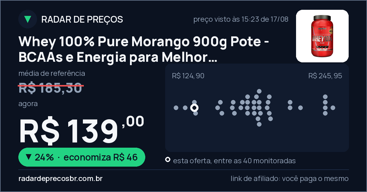 Whey 100% Pure Morango 900g Pote - BCAAs e Energia para Melhor Desempenho nos Exercícios