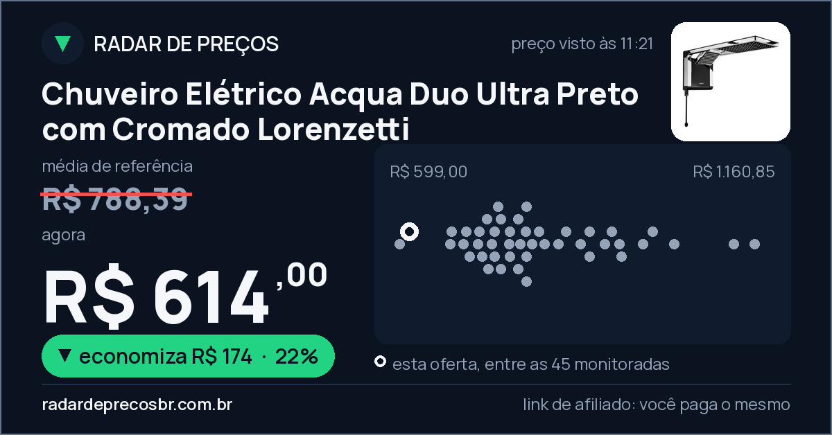 Chuveiro Elétrico Acqua Duo Ultra Preto com Cromado Lorenzetti