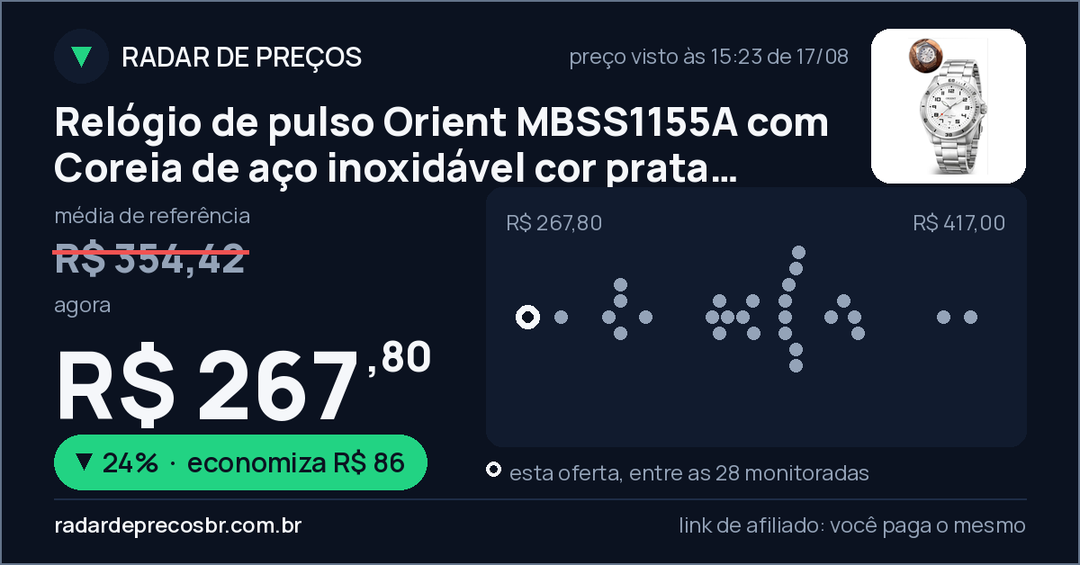 Relógio de pulso Orient MBSS1155A com Coreia de aço inoxidável cor prata Fundo branco
