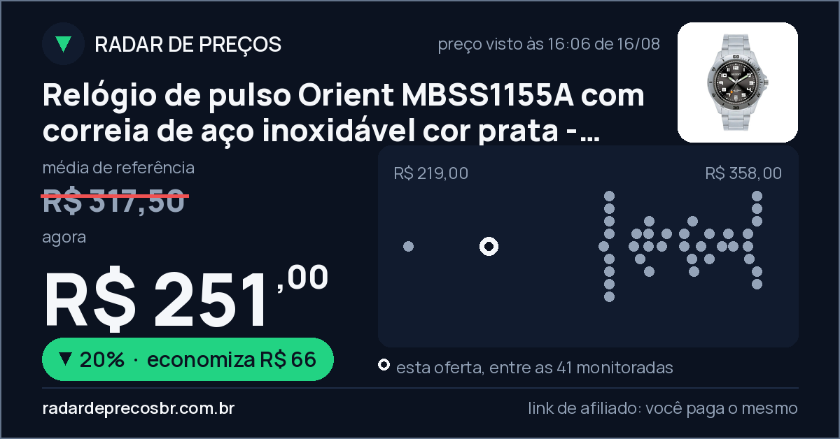 Relógio de pulso Orient MBSS1155A com correia de aço inoxidável cor prata - fundo preto