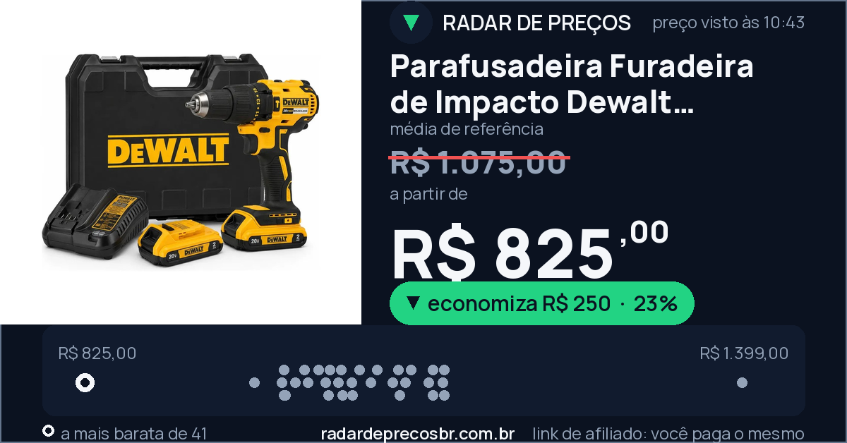 Parafusadeira Furadeira de Impacto Dewalt DCD7781D2 20V Brushless Mandril 13mm Torque 65Nm Com 2 Baterias Carregador Bivolt e Maleta