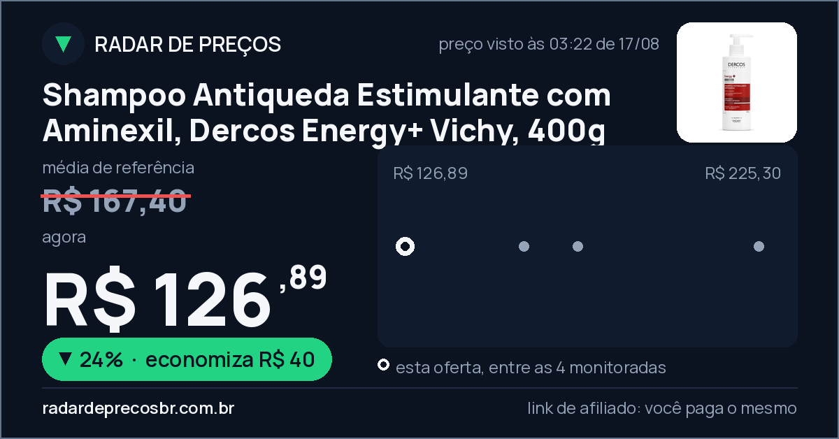 Shampoo Antiqueda Estimulante com Aminexil, Dercos Energy+ Vichy, 400g