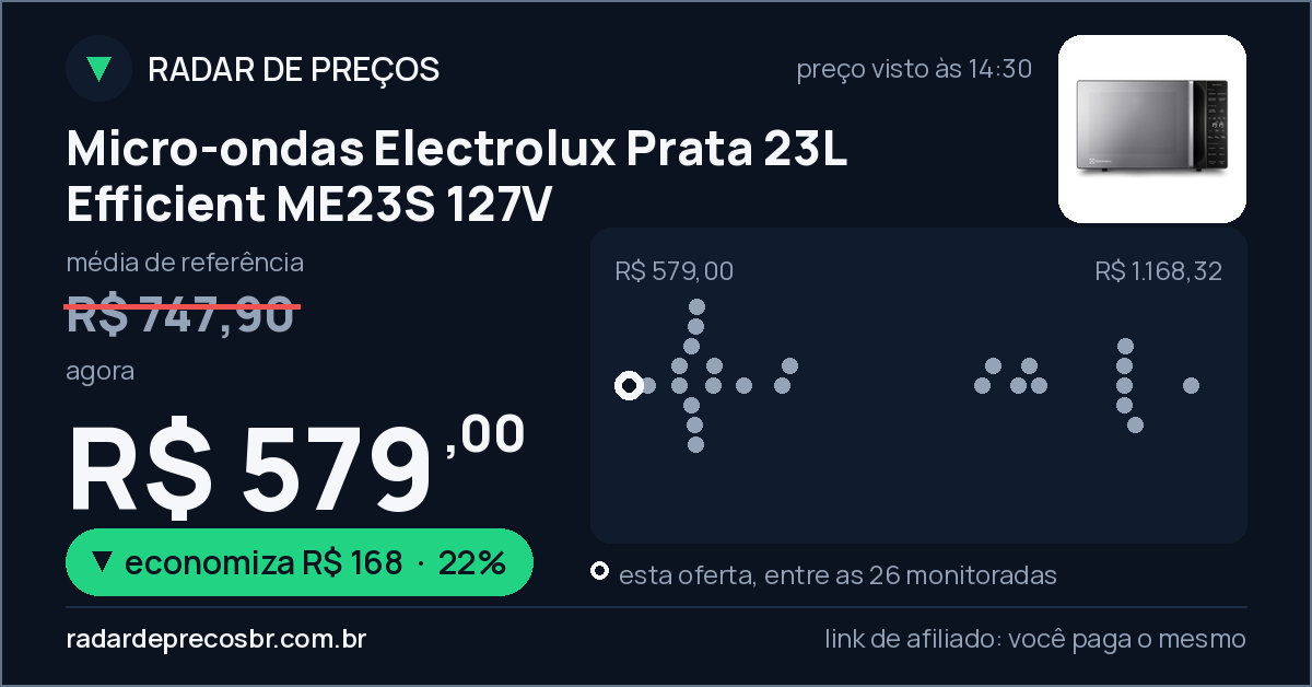 Micro-ondas Electrolux Prata 23L Efficient ME23S 127V