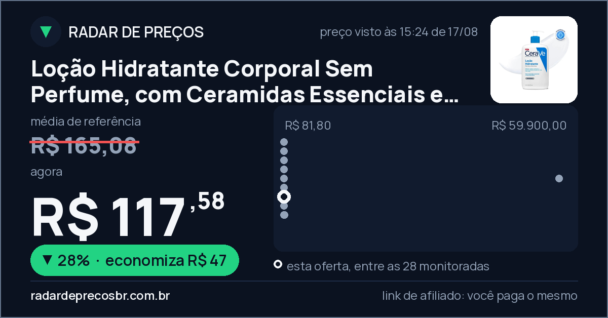 Loção Hidratante Corporal Sem Perfume, com Ceramidas Essenciais e Ácido Hialurônico, Textura Fluida CeraVe 473ml