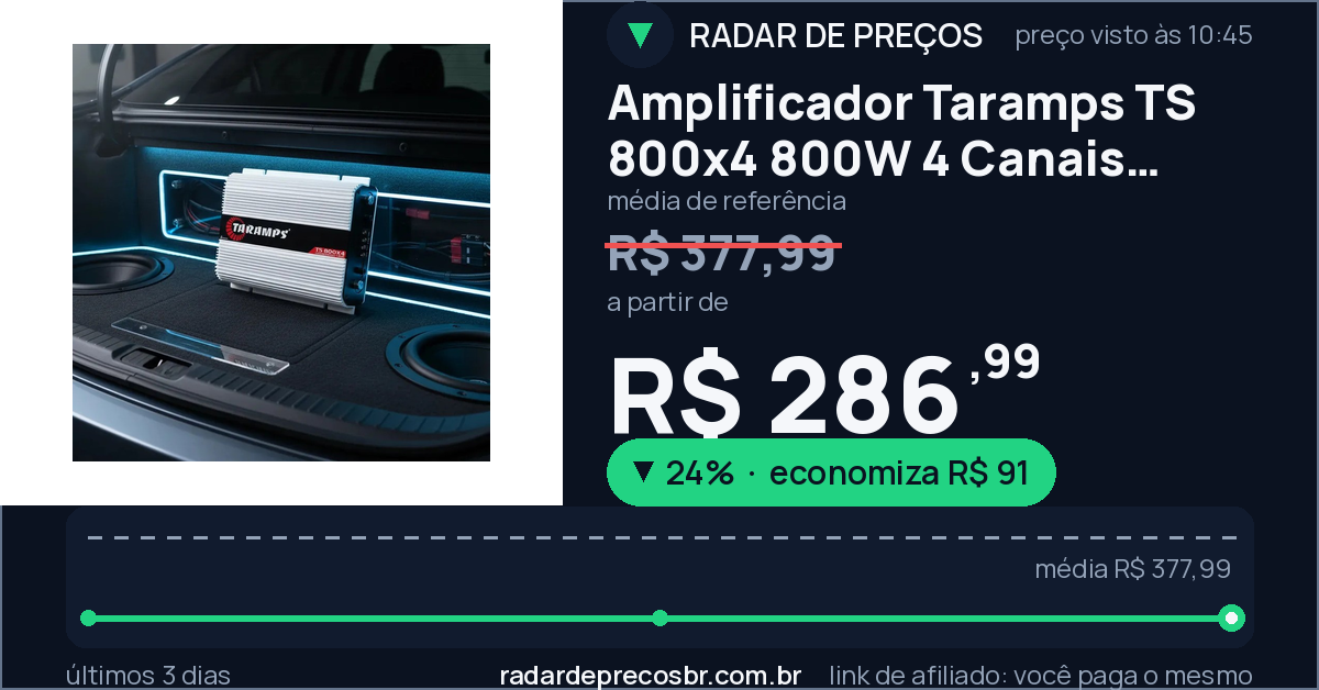 Amplificador Taramps TS 800x4 800W 4 Canais para Som Automotivo