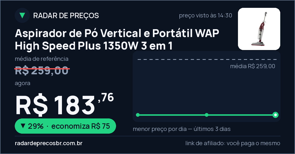 Aspirador de Pó Vertical e Portátil WAP High Speed Plus 1350W 3 em 1