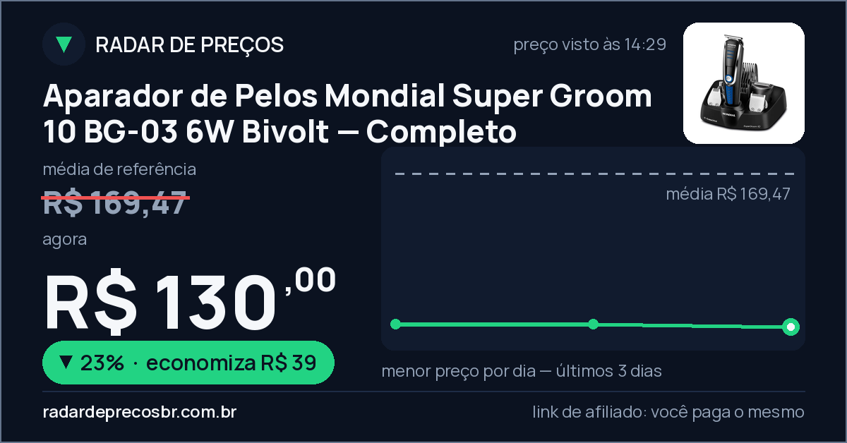 Aparador de Pelos Mondial Super Groom 10 BG-03 6W Bivolt — Completo