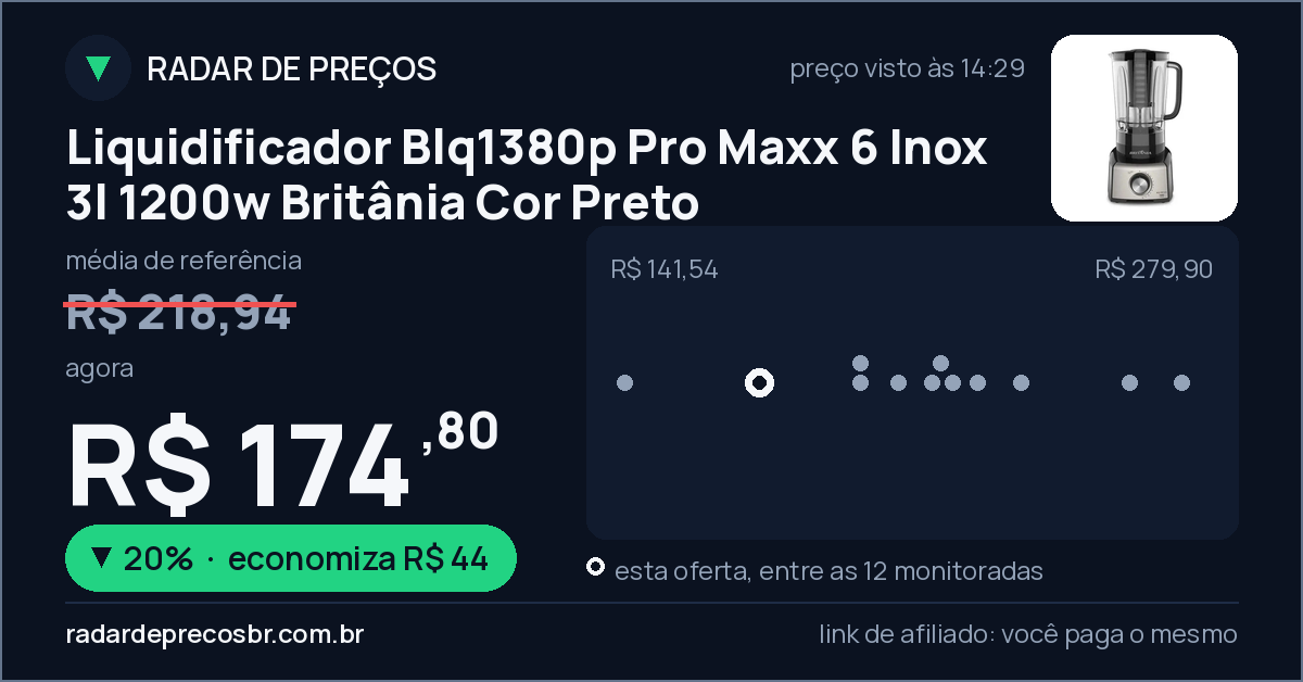 Liquidificador Blq1380p Pro Maxx 6 Inox 3l 1200w Britânia Cor Preto
