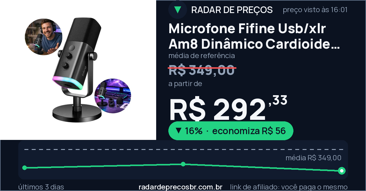 Microfone Fifine Usb/xlr Am8 Dinâmico Cardioide cor preto