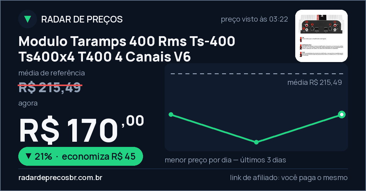 Modulo Taramps 400 Rms Ts-400 Ts400x4 T400 4 Canais V6