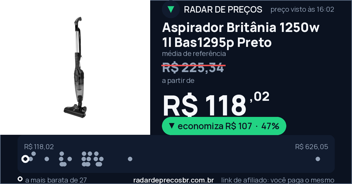Aspirador Britânia 1250w 1l Bas1295p Preto