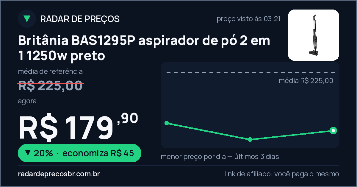 Britânia BAS1295P aspirador de pó 2 em 1 1250w preto