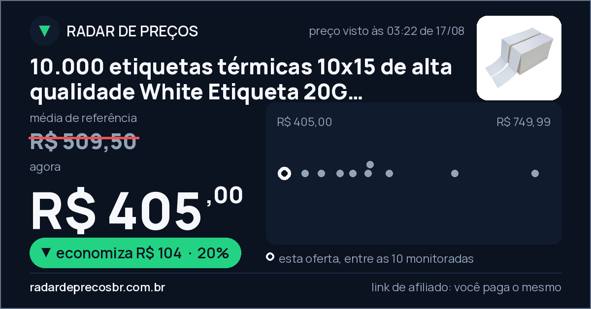10.000 etiquetas térmicas 10x15 de alta qualidade White Etiqueta 20G Gigantes do Bazar