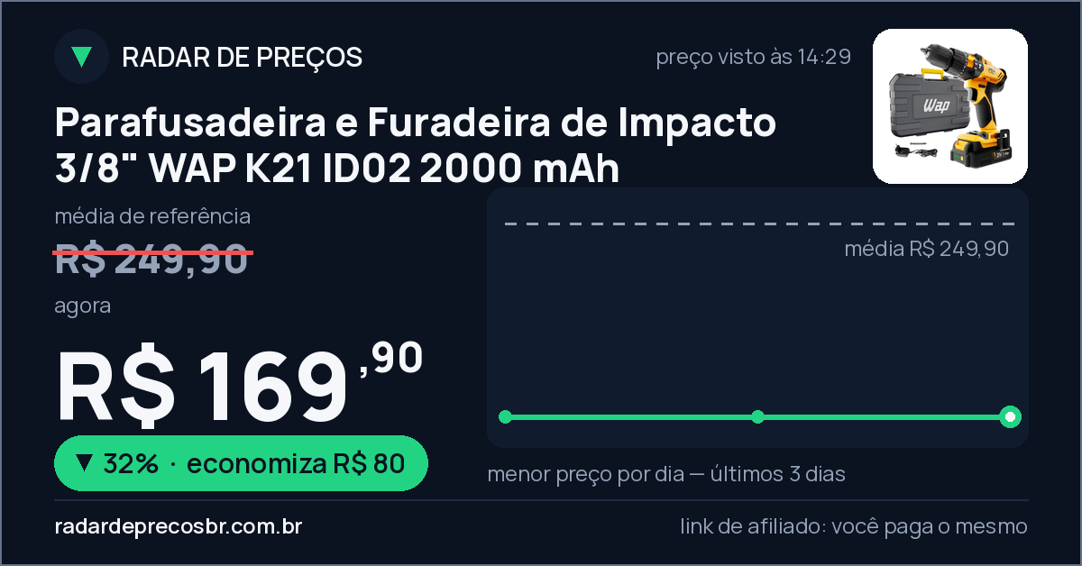Parafusadeira e Furadeira de Impacto 3/8" WAP K21 ID02 2000 mAh