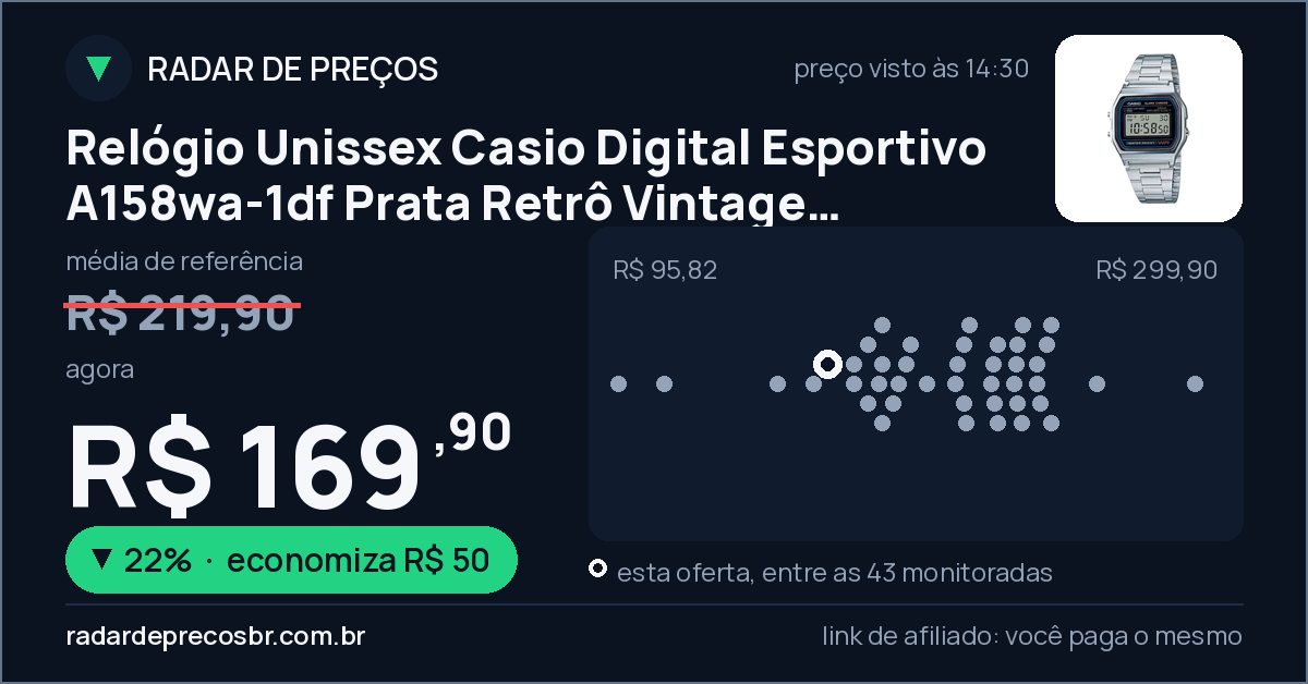 Relógio Unissex Casio Digital Esportivo A158wa-1df Prata Retrô Vintage Pulseira em Aço Inoxidável