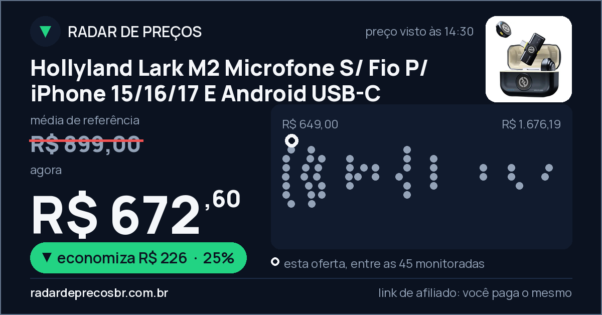 Hollyland Lark M2 Microfone S/ Fio P/ iPhone 15/16/17 E Android USB-C