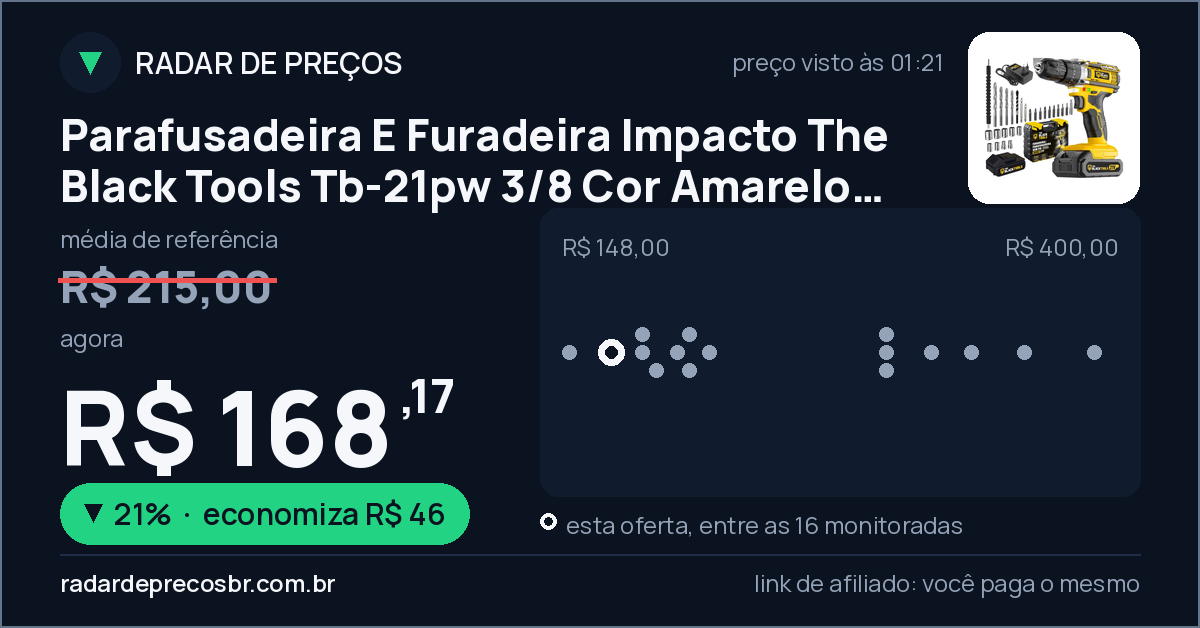 Parafusadeira E Furadeira Impacto The Black Tools Tb-21pw 3/8 Cor Amarelo Frequência 50/60 Hz