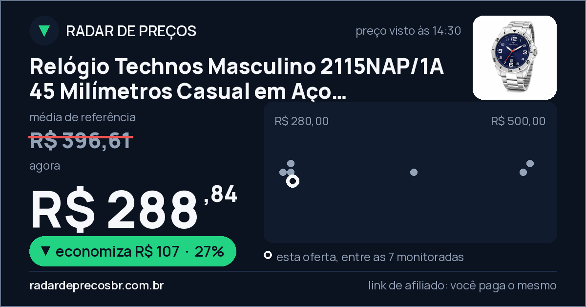 Relógio Technos Masculino 2115NAP/1A 45 Milímetros Casual em Aço Inoxidável Prova D´Agua 50 Metros com Calendário Fundo Azul