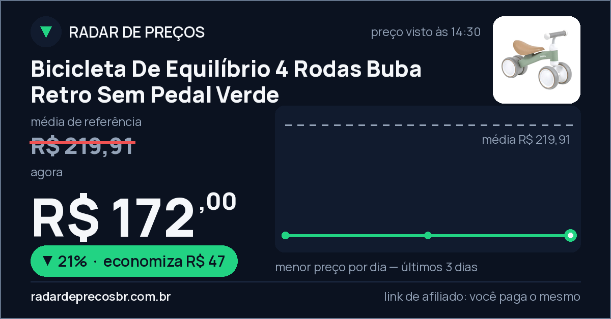 Bicicleta De Equilíbrio 4 Rodas Buba Retro Sem Pedal Verde