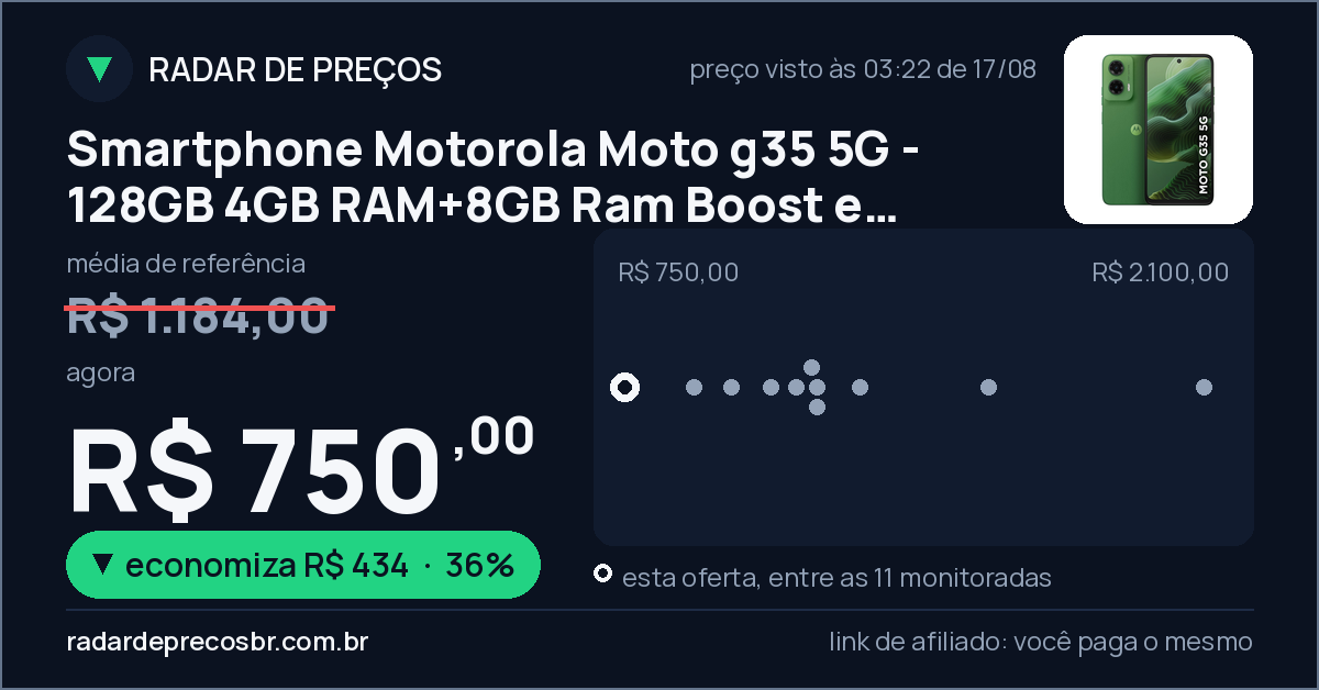 Smartphone Motorola Moto g35 5G - 128GB 4GB RAM+8GB Ram Boost e Camera 50MP com AI NFC Tela 6.7" com Superbrilho - Verde - Vegan Leather