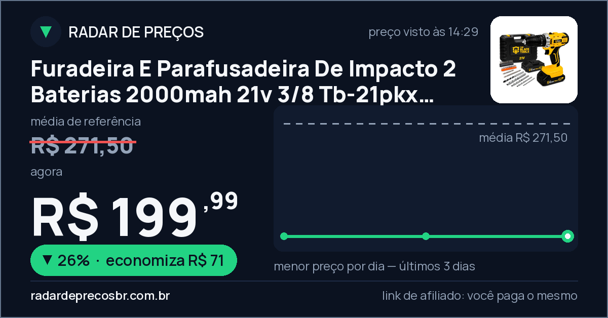 Furadeira E Parafusadeira De Impacto 2 Baterias 2000mah 21v 3/8 Tb-21pkx The Black Tools Com Maleta E Acessorios