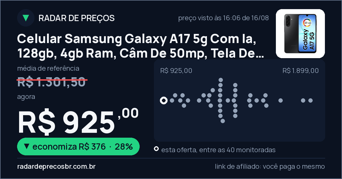 Celular Samsung Galaxy A17 5g Com Ia, 128gb, 4gb Ram, Câm De 50mp, Tela De 6.7 , Nfc, Ip54 - Preto