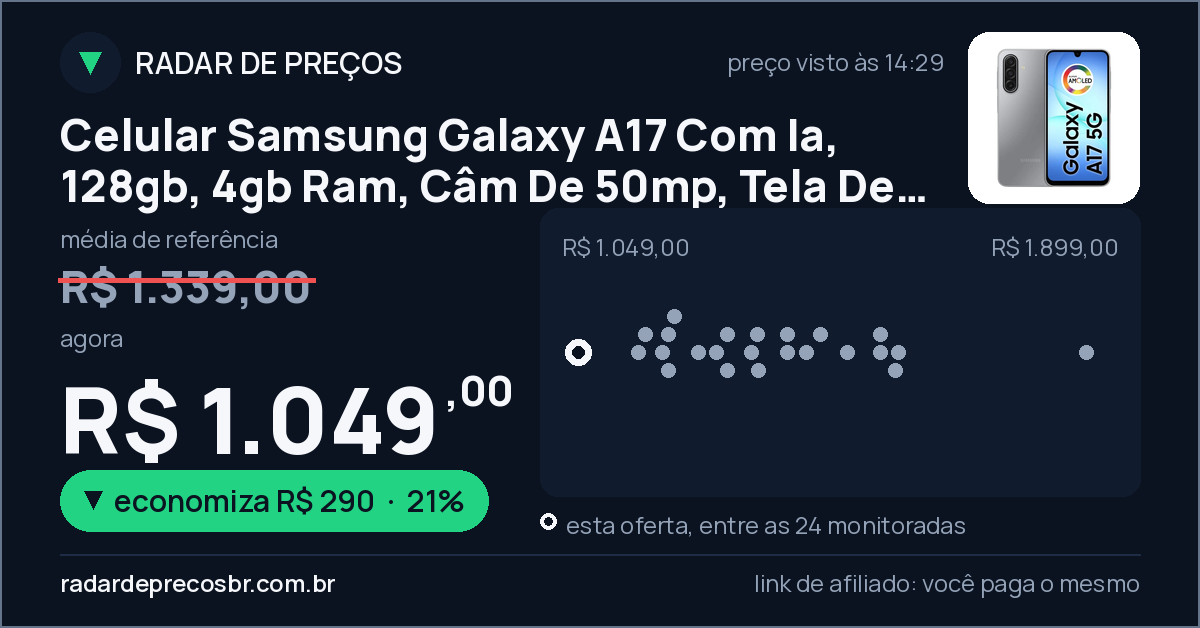 Celular Samsung Galaxy A17 Com Ia, 128gb, 4gb Ram, Câm De 50mp, Tela De 6.7 , Nfc, Ip54 - Cinza
