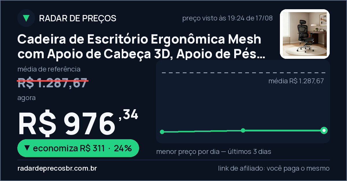 Cadeira de Escritório Ergonômica Mesh com Apoio de Cabeça 3D, Apoio de Pés Retrátil, Suporte Lombar Ajustável, Inclinação 135°, Pistão Classe 4, Até 200kg cor preto