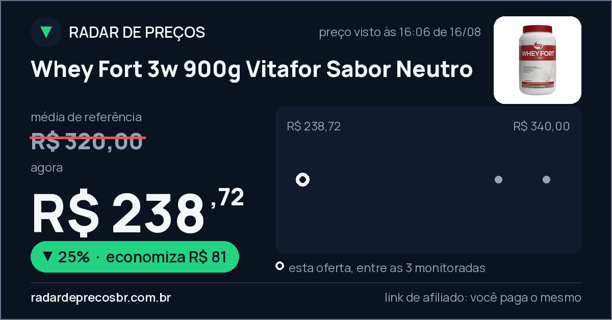 Whey Fort 3w 900g Vitafor Sabor Neutro