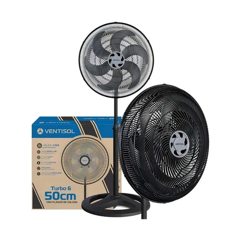 Ventilador Oscilante De Coluna Ventisol Turbo 6 Pás 50cm Preto