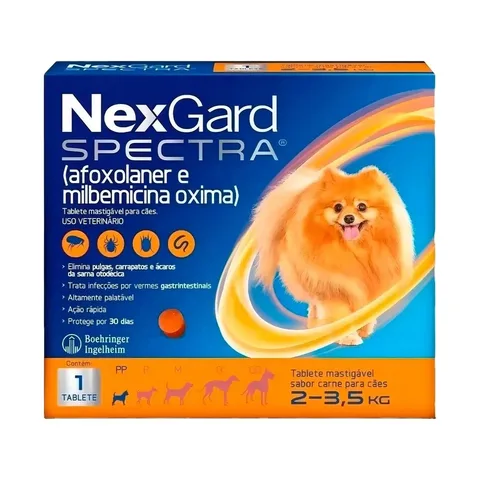 NexGard Spectra Antipulgas Carrapatos Vermes Cães 2 a 3,5kg 1 Tablete
