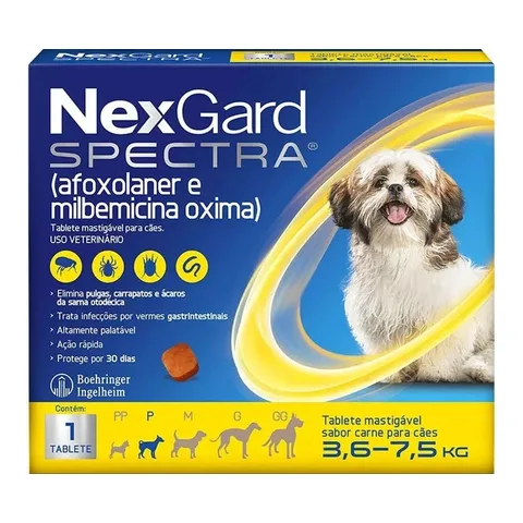NexGard Spectra Antipulgas e Vermífugo Cães 3,6kg a 7,5kg