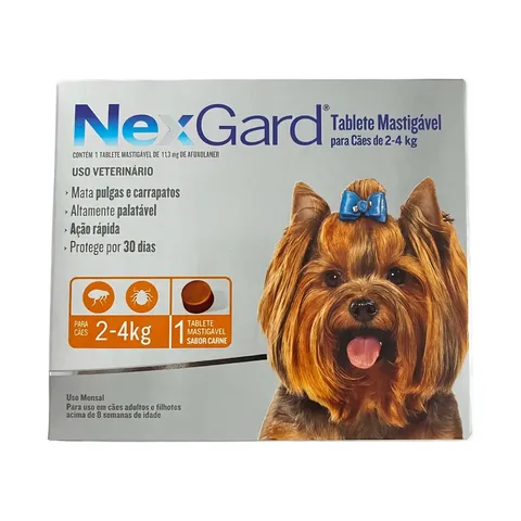 NexGard Antipulgas E Carrapatos Para Cães de 2kg a 4kg 1 Tablete Mastigável Proteção de 30 Dias