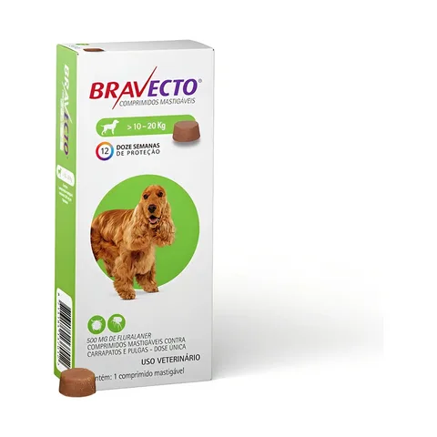 Bravecto Cães 10-20kg 500mg 1 Comp. Mastigável Msd Verde