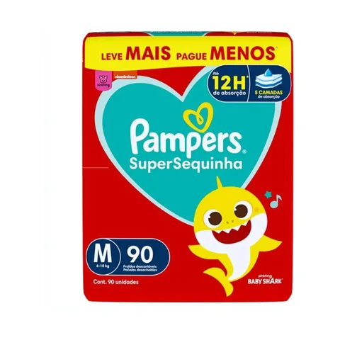 Fralda Descartável Pampers Supersequinha, Tamanho M 90 Unidades