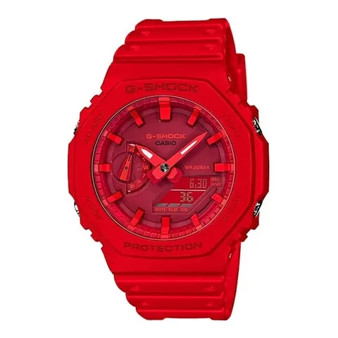 Relógio de pulso Casio GA-2100 com corria de resina cor vermelho - fondo bordô