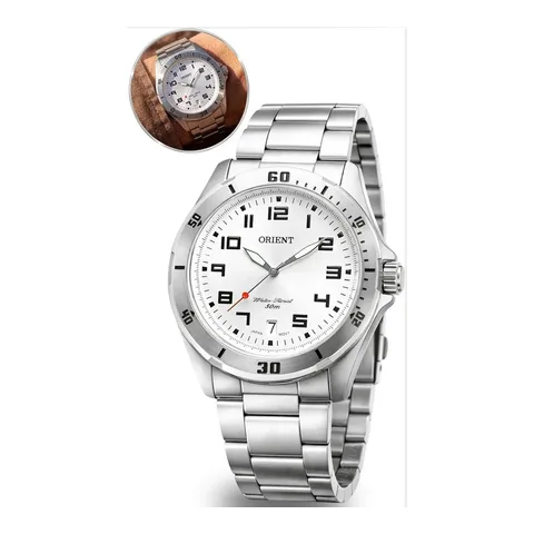 Relógio de pulso Orient MBSS1155A com Coreia de aço inoxidável cor prata Fundo branco
