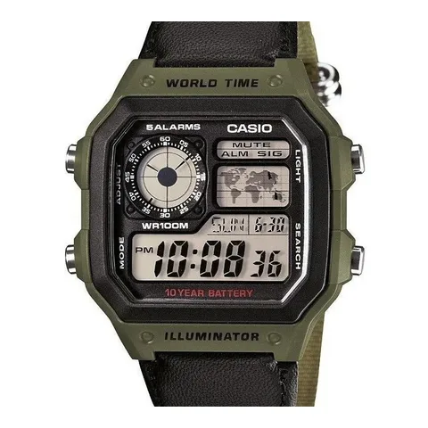 Relógio Casio Masculino Quadrado Ae-1200whb-3bvdf Cor da correia Verde