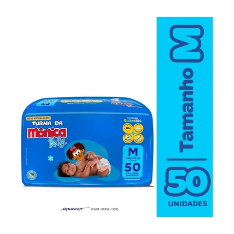 Fralda Descartável Baby M Pacote 50 Unidades Turma da Mônica