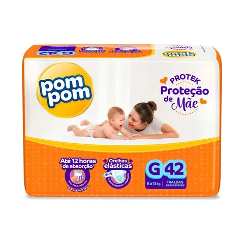 Fralda Pom Pom Protek G com 42 Unidades Para 12 Horas de Proteção