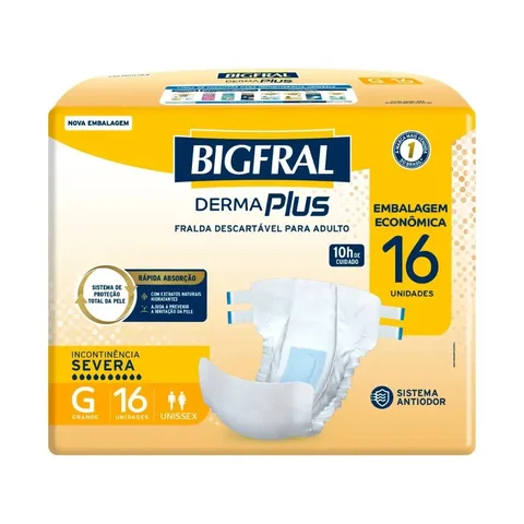 Fralda Geriátrica Derma Plus Unissex 16 Unidades G Bigfral Grande