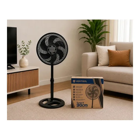 Ventilador Oscilante De Coluna Ventisol 30cm Turbo 6 Pás Preto