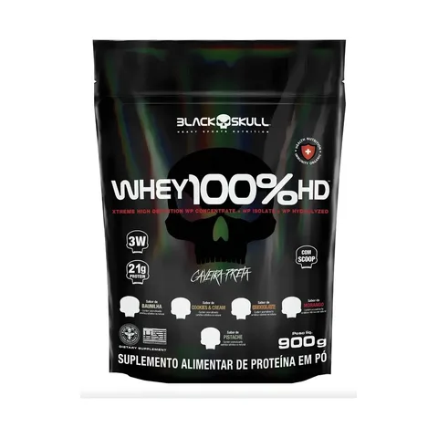 Whey 100% Hd Refil Black Skull 900g Wpc Wpi E Wph Sabor Baunilha