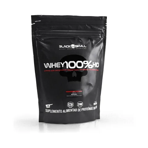 Whey 100% Hd Refil Black Skull - 900g (wpc, Wpi E Wph) Sabor Morango