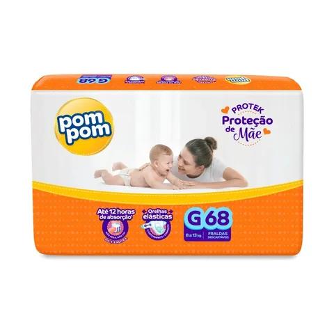 Fralda Pom Pom Protek Proteção de Mãe G 68 Unidades