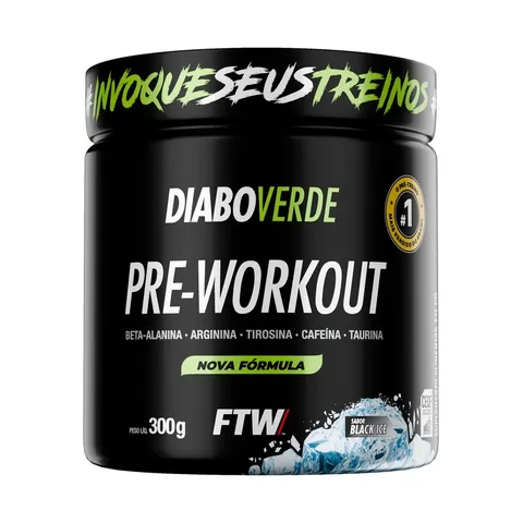 Pré Treino Pre Workout DIABO VERDE Pote 300g Sabor Black Ice FTW