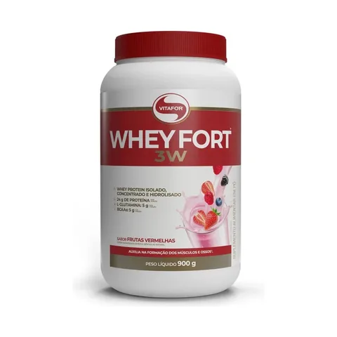 Suplemento Alimentar Whey Fort 3W Sabor Frutas Vermelhas 900g Vitafor