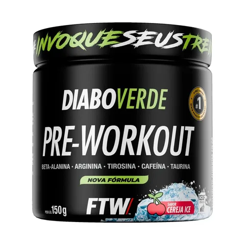 Pré Treino Pre Workout DIABO VERDE Pote 150g Sabor Cereja Ice FTW