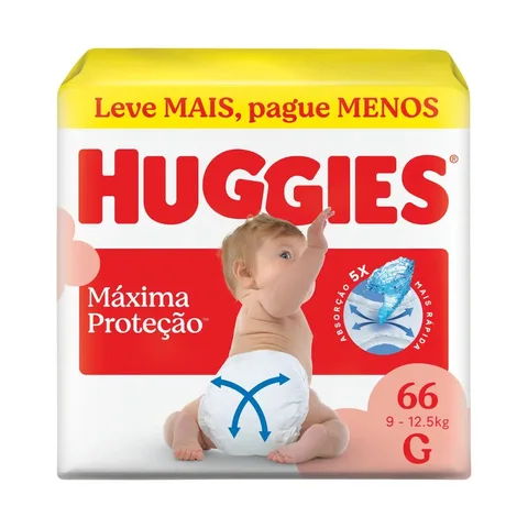 Huggies Fralda Descartável Máxima Proteção G - 66 Un