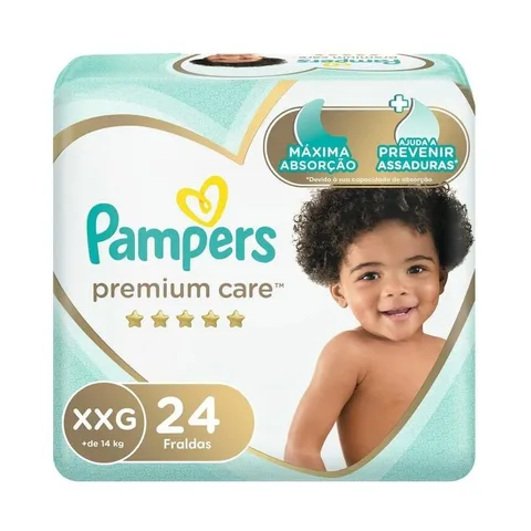 Fraldas Descartáveis Premium Care Tamanho XXG Com 24 Unidades Pampers